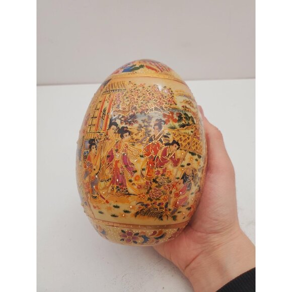 Vintage Hand Painted Satsuma Ceramic Egg - Vintage Satsuma Royal Cloisonne Style - Picture 3 of 10
